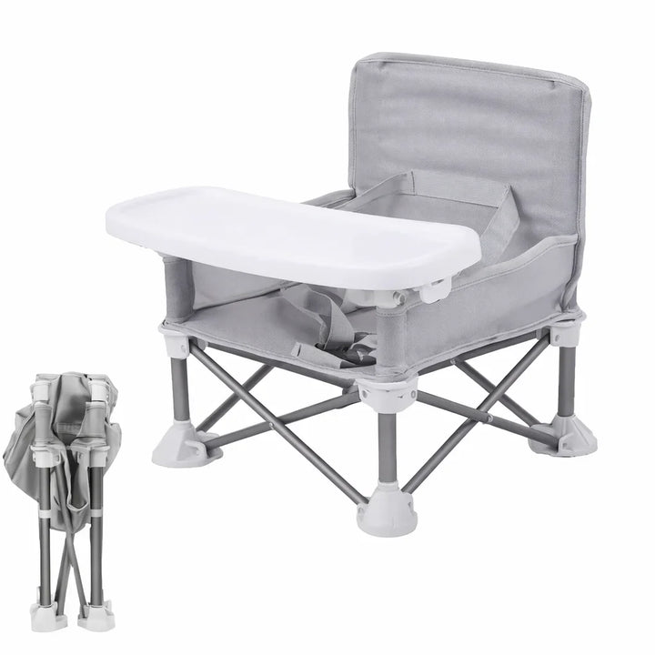 Scaun bebe, pliabil, compact, portabil, usor de depozitat, cu tava detasabila, pentru masa si joaca, cu spatiu de depozitare, ham de siguranta in 5 puncte