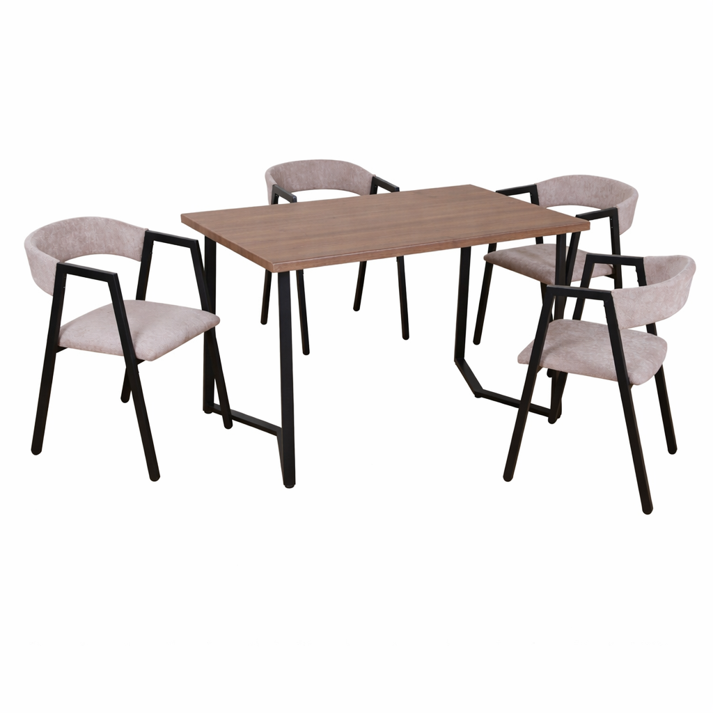 Set Masă Bucatarie Si Sufragerie 120x70 cm cu 4 Scaune, Blat Lemn, Cadru Metalic – Stil Modern