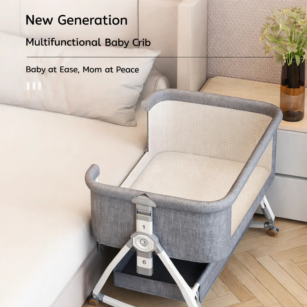 Pat portabil pentru bebeluși KIDOO® 3 în 1 cu saltea confortabilă, înălțime reglabilă, roți și pliere ușoară – ideal pentru nou-născuți, gri