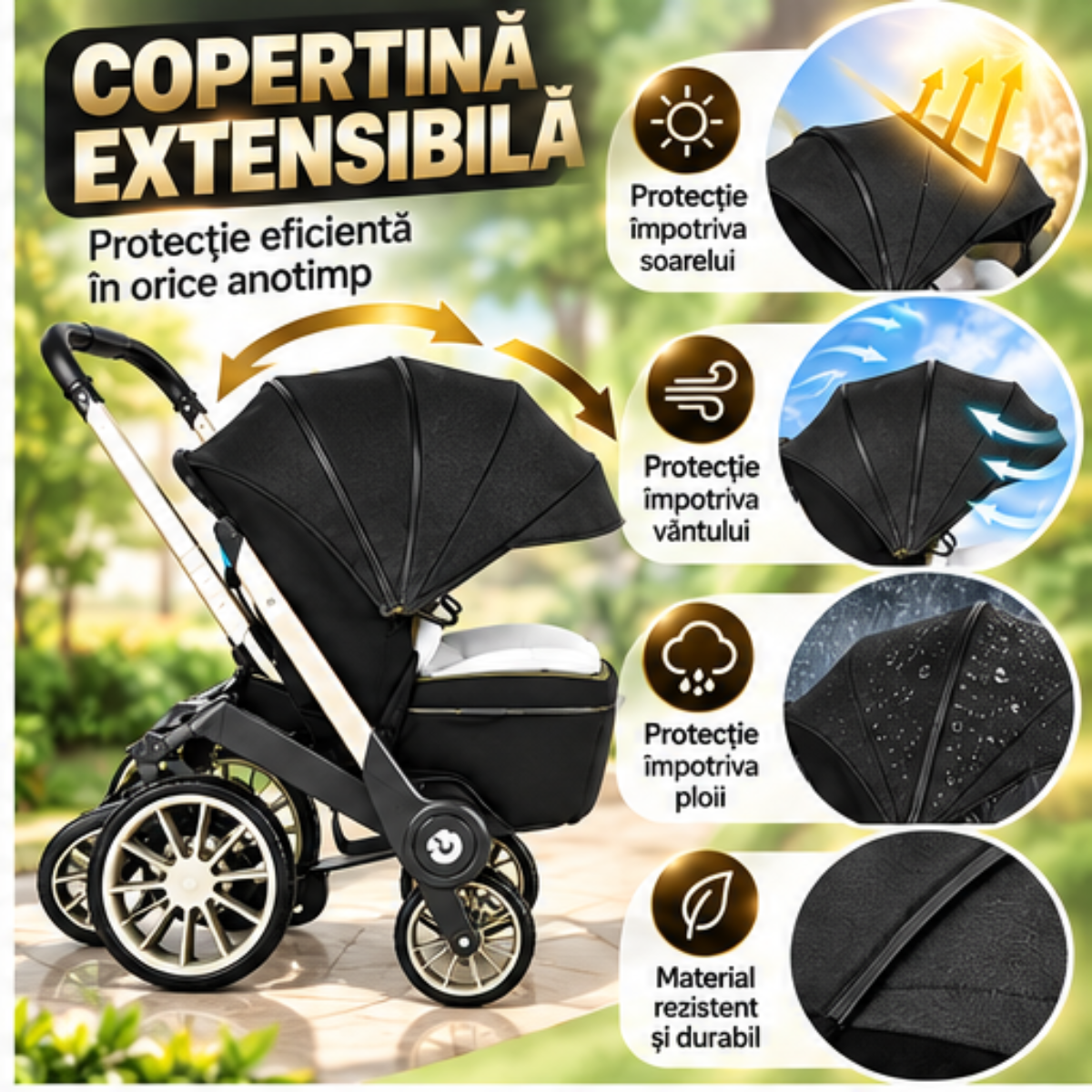 Cărucior 4 în 1 pentru Bebeluși Stroller Plus 2053 – Sistem Multifuncțional, 0-3 Ani