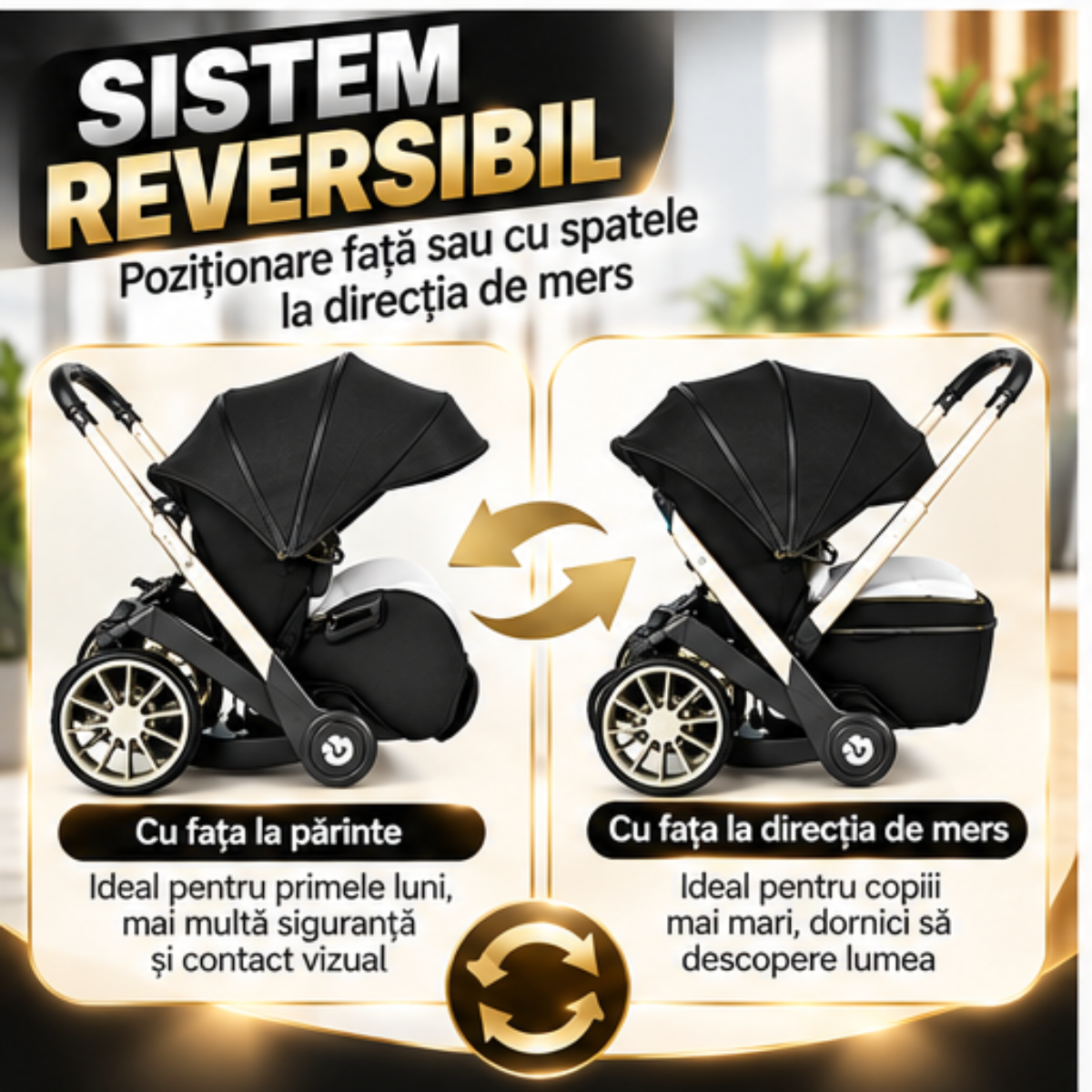 Cărucior 4 în 1 pentru Bebeluși Stroller Plus 2053 – Sistem Multifuncțional, 0-3 Ani