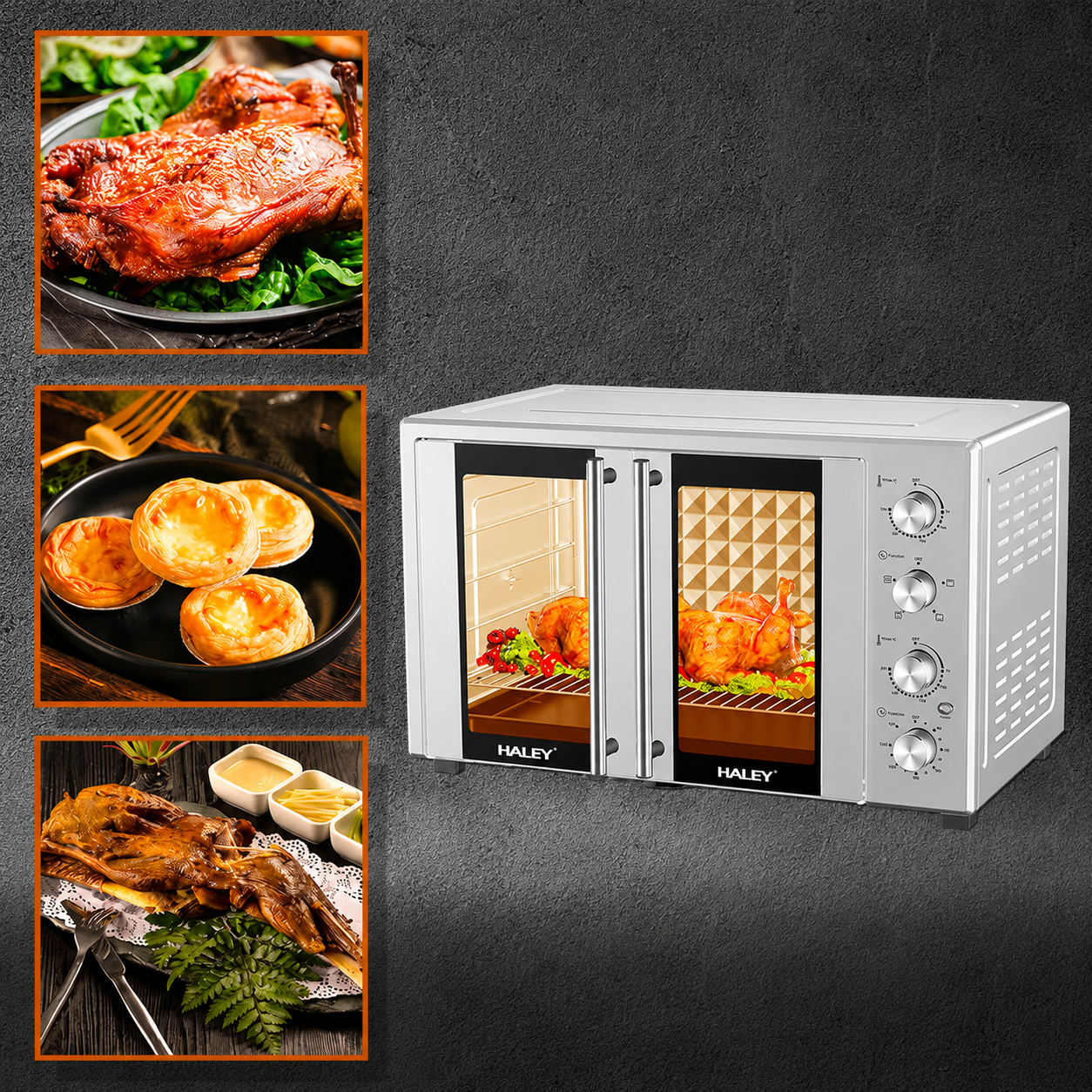 Cuptor electric HALEY HY-5132, 110L, 3600W, temperatură reglabilă până la 250°C, rotisor, timer 120 minute, tavă și grătar incluse