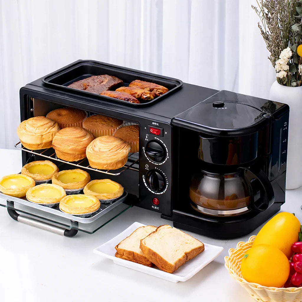 Cuptor Electric 3 în 1 cu Cafetieră Integrată, Grill și Timer – 2000W