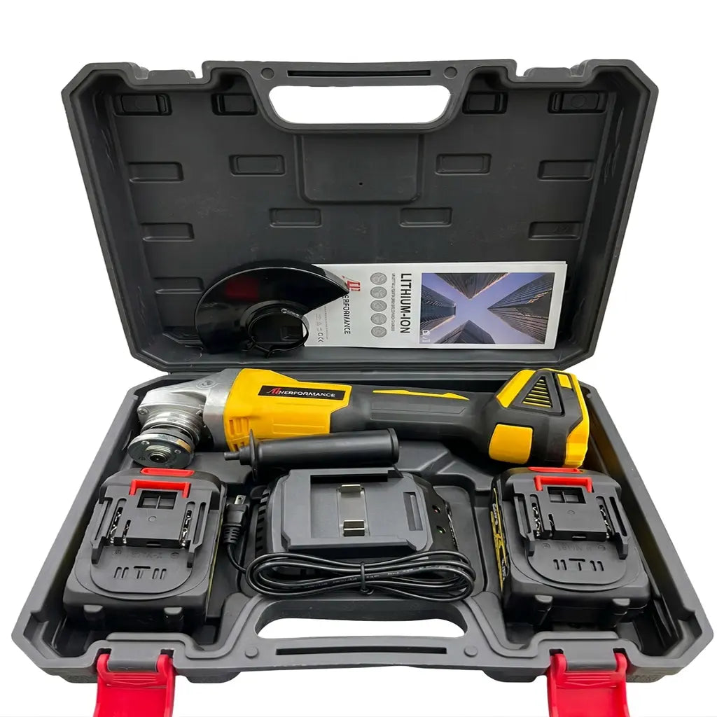 Polizor Flex Unghiular Fără Fir AT Performance 48V – Kit Complet cu 2 Acumulatori 5.0Ah, incarcator, 2 Discuri 125mm si Valiza transport