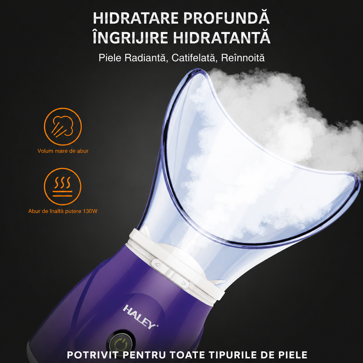 Saună Facială Cu Aburi Haley HY-6500, 200W, Vaporizator Facial Pentru Curățare Și Hidratare, Încălzire Rapidă, Temperatură Constantă, Mască Facială, Mov