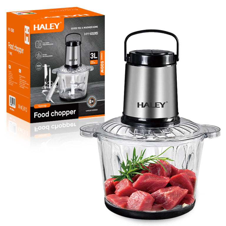 Tocător Electric HALEY HY-1226, 3L, 1200W, Bol din Sticlă, 4 Lame Inox
