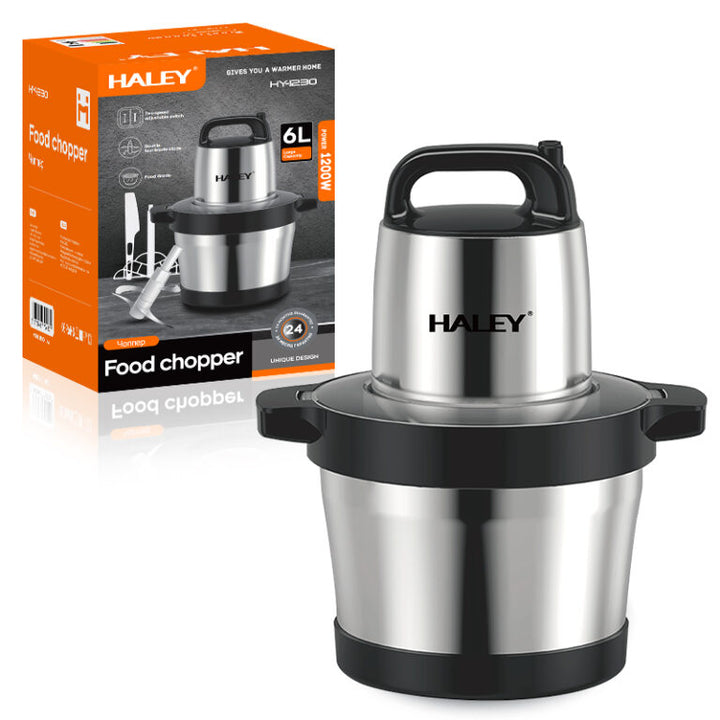 Tocator Electric HALEY 1200W, 4 Lame din Oțel Inoxidabil, Recipient Full Inox 6L, 2 Viteze Reglabile