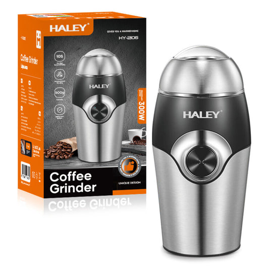 Râșniță Electrică Haley 300W din Inox, 500g, Măcinare Rapidă, Lame din Oțel, Siguranță Avansată