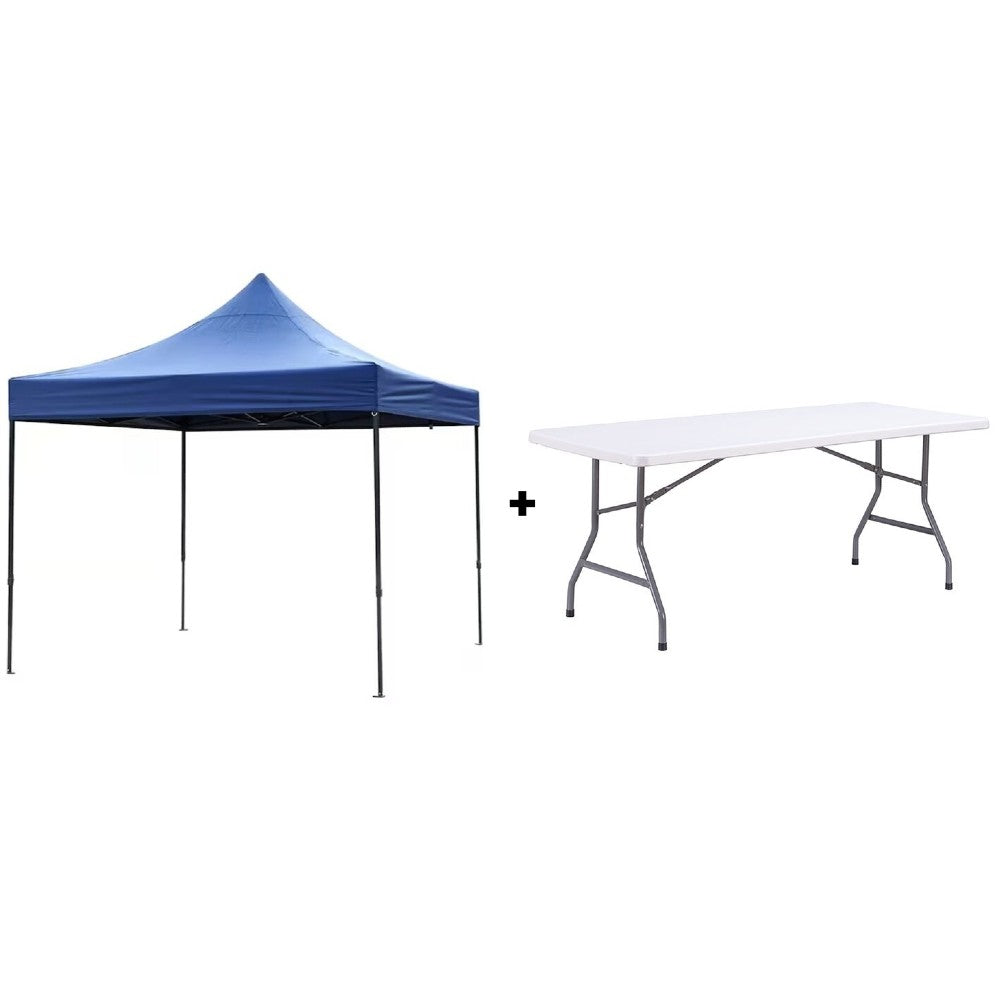 Set Evenimente AT PERFORMANCE® – Cort Pavilion 3x3m + Masă Pliantă Dreptunghiulară 180x72 cm, Ideal pentru Nunți, Botezuri, Grătare și Târguri