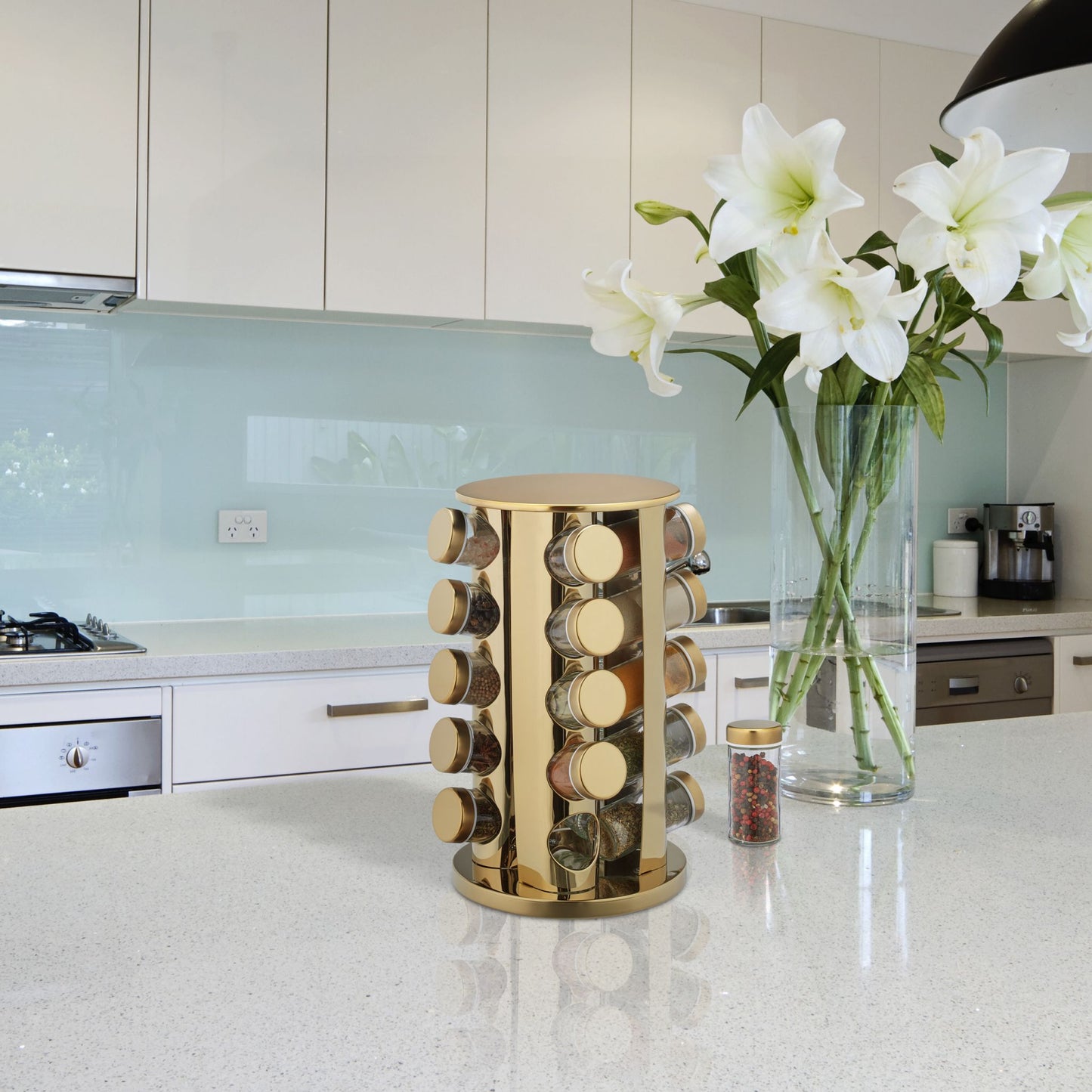 Set 20 de recipiente AT PERFORMANCE®, pentru condimente cu suport rotativ, inox, 33,5 x 23 x 23 cm.