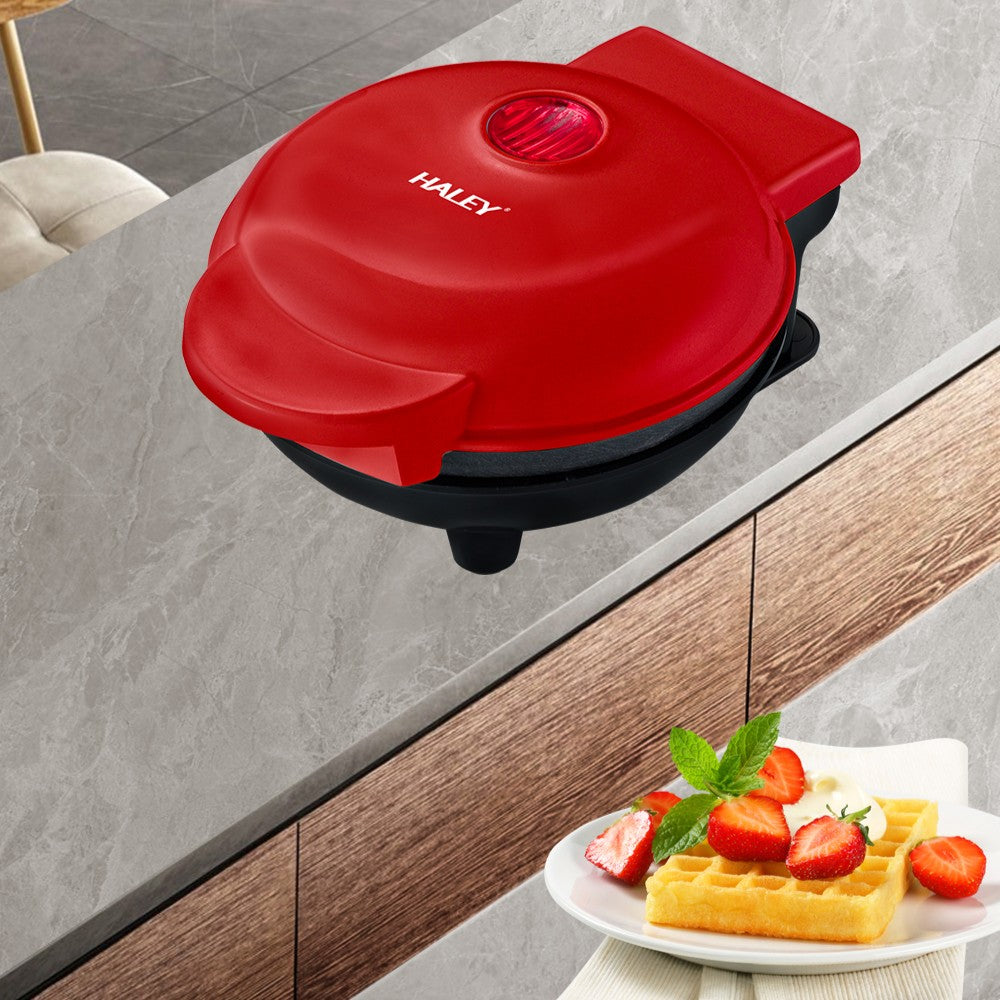 Aparat Mini Waffe HALEY®, 800W, Plăci Antiaderente, Indicator Luminos, Design Compact, Roșu