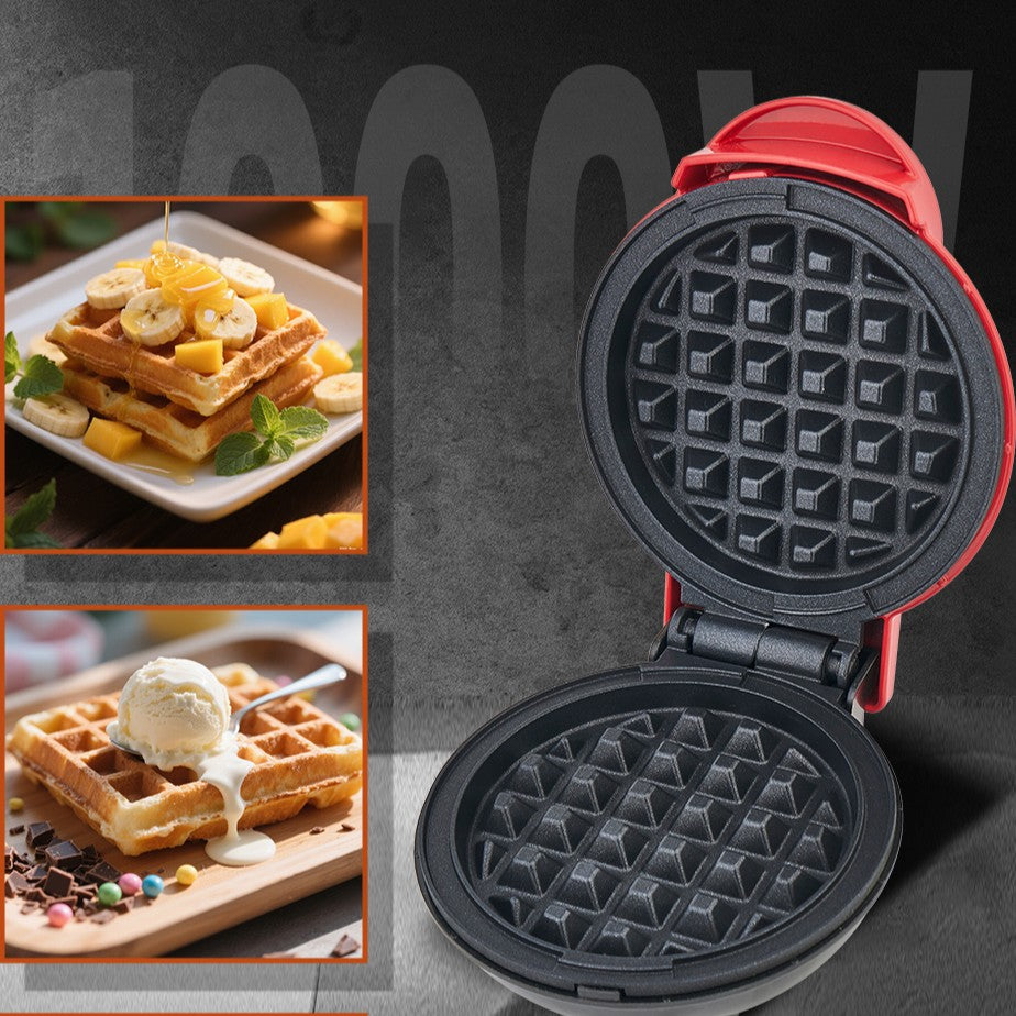 Aparat Mini Waffe HALEY®, 800W, Plăci Antiaderente, Indicator Luminos, Design Compact, Roșu