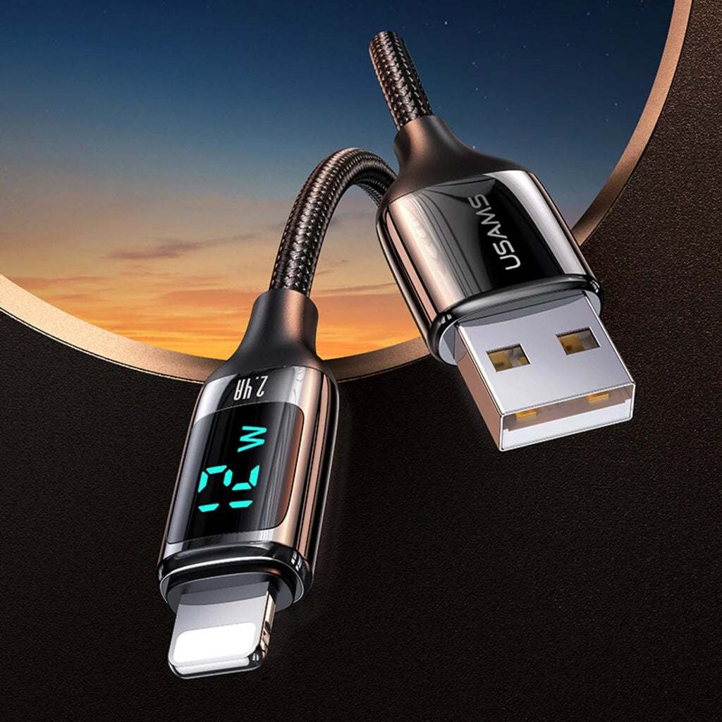 Cablu de Încărcare și Transfer Date USAMS cu Display Digital LED, 1.2m, 2.4A, 12W