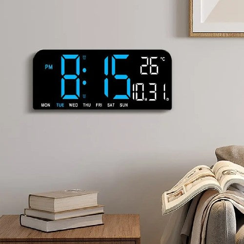Ceas Digital AT PERFORMANCE®, de Masa si de Perete cu Lumina Led, Calendar, Cronometru, Temperatura, Alarma, Termometru, Functie Snooze, Luminozitate Adjustabila, 24x9cm.