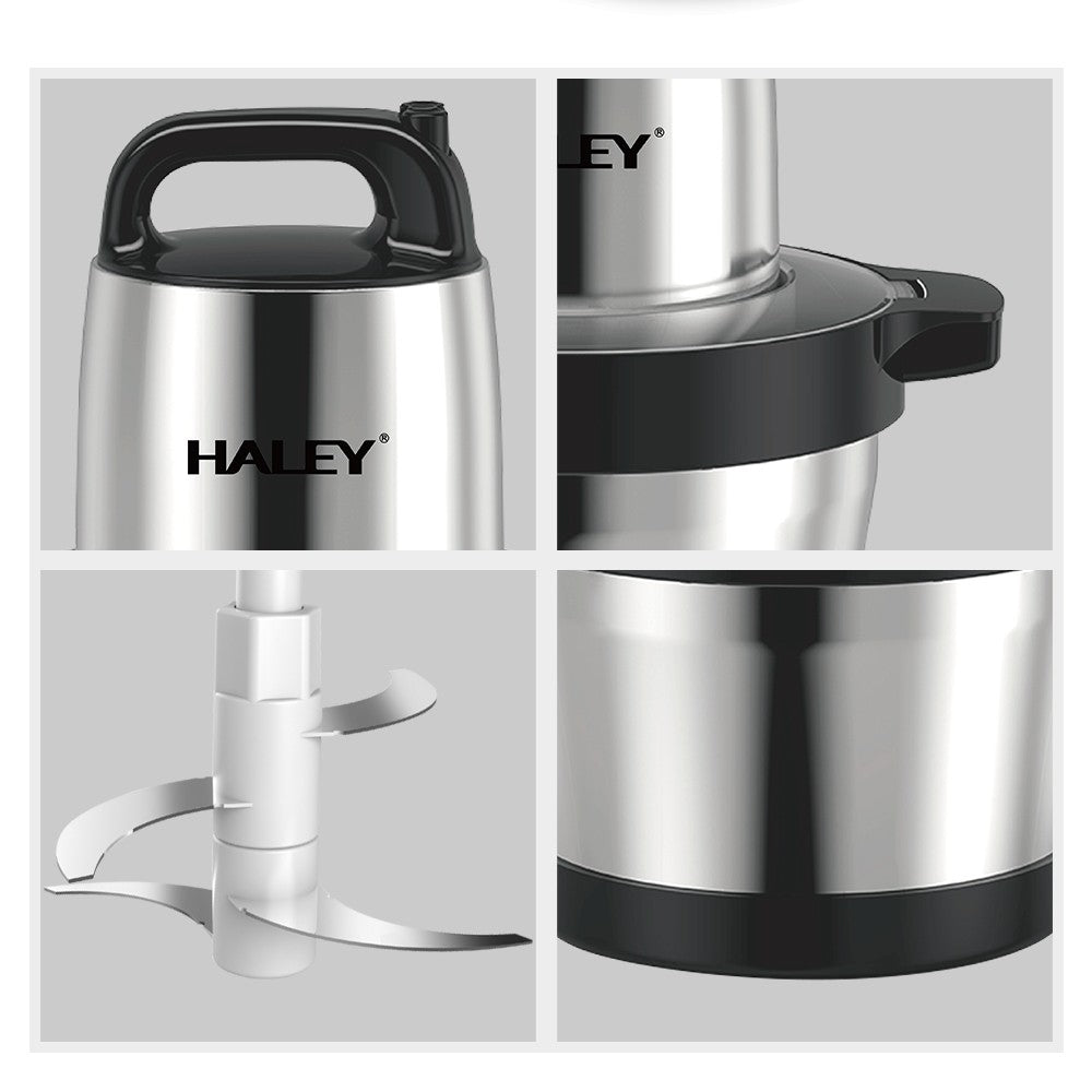 Tocator Electric HALEY 1200W, 4 Lame din Oțel Inoxidabil, Recipient Full Inox 6L, 2 Viteze Reglabile