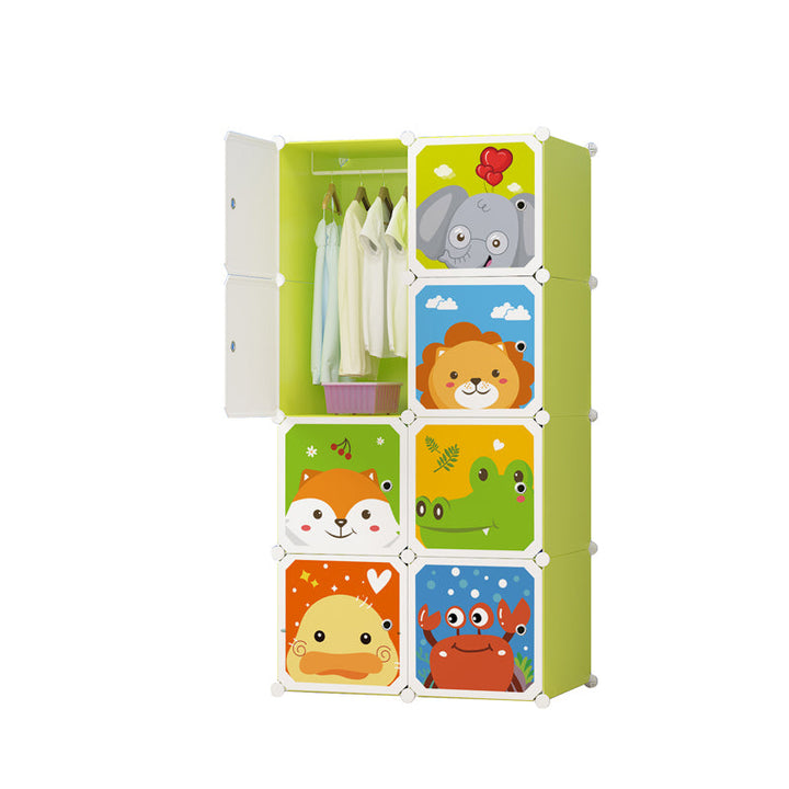 Dulap Modular cu 8 Rafturi – Verde, cu Animăluțe 🦁🐒🐘