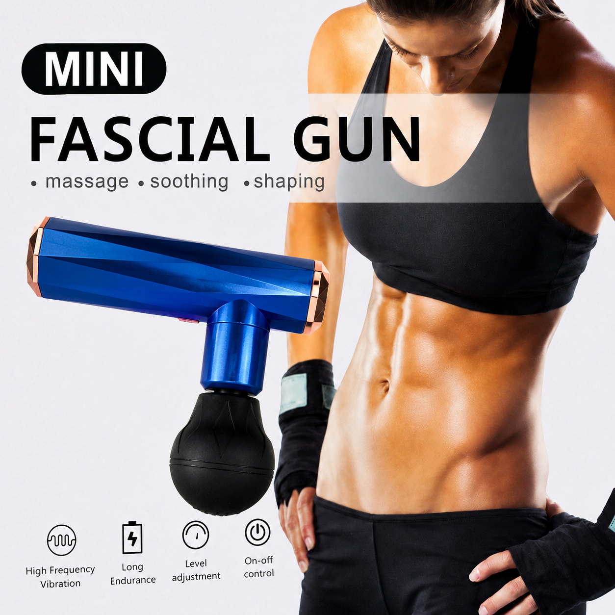 parat de Masaj Muscular AT PERFORMANCE® Mini Fascial Gun, 4000 RPM, Reîncărcabil, Intensitate Reglabilă, Baterie 1200mAh, Compact și Portabil