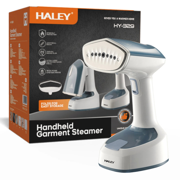 Aparat de Călcat Vertical cu Aburi HALEY HY-329, 1600W, Rezervor 200 ml, Talpă din Inox, Încălzire Rapidă, Pliabil, Alb/Albastru
