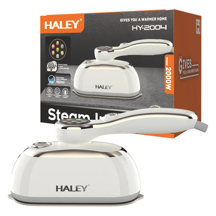 Steamer HALEY HY-2004, 2000W, Rezervor 150 ml, Talpă Inox, Încălzire Rapidă, Abur Continuu, Portabil, Ideal pentru voiaj, Alb