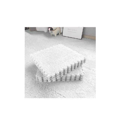 Set 10x Mocheta Pufoasa Tip Covor Puzzle, cu Spuma 30×30 cm, ALB