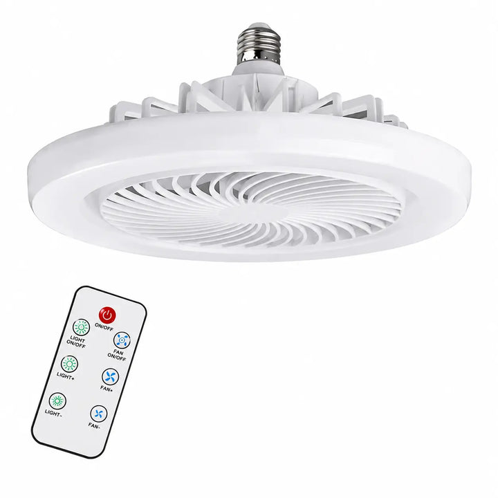 Ventilator de Tavan cu LED și Telecomandă E27 – Bec Ventilator 2 în 1, 3 Trepte de Lumină, 3 Viteze, Economie de Energie, Alb