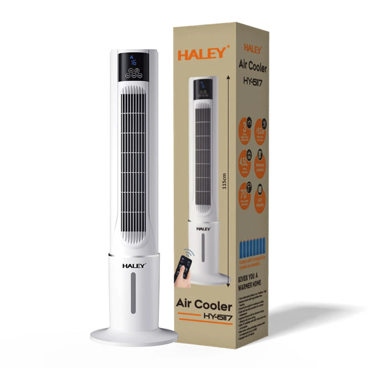 Răcitor de Aer Tip Turn HALEY HY-6117, 2000W, Rezervor 4,5L, 3 Trepte de Viteză, Oscilație Automată, Telecomandă, Timer, Display LED, Alb