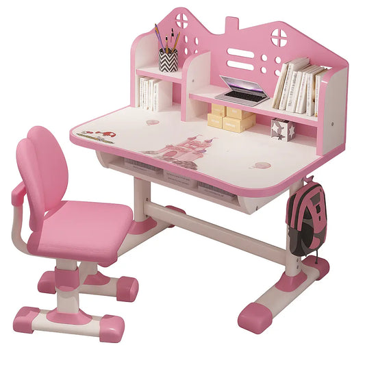 Set birou AT PERFORMANCE®, pentru copii, Mobila pentru casa copilului roz, de studiu și scaun.