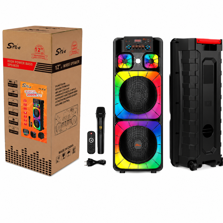 Boxă Portabilă Karaoke Sing-e ZQS12213, Bluetooth, 2x12", 80W, Microfon Wireless, LED RGB, USB/TF/AUX, Telecomandă, Acumulator 5000mAh
