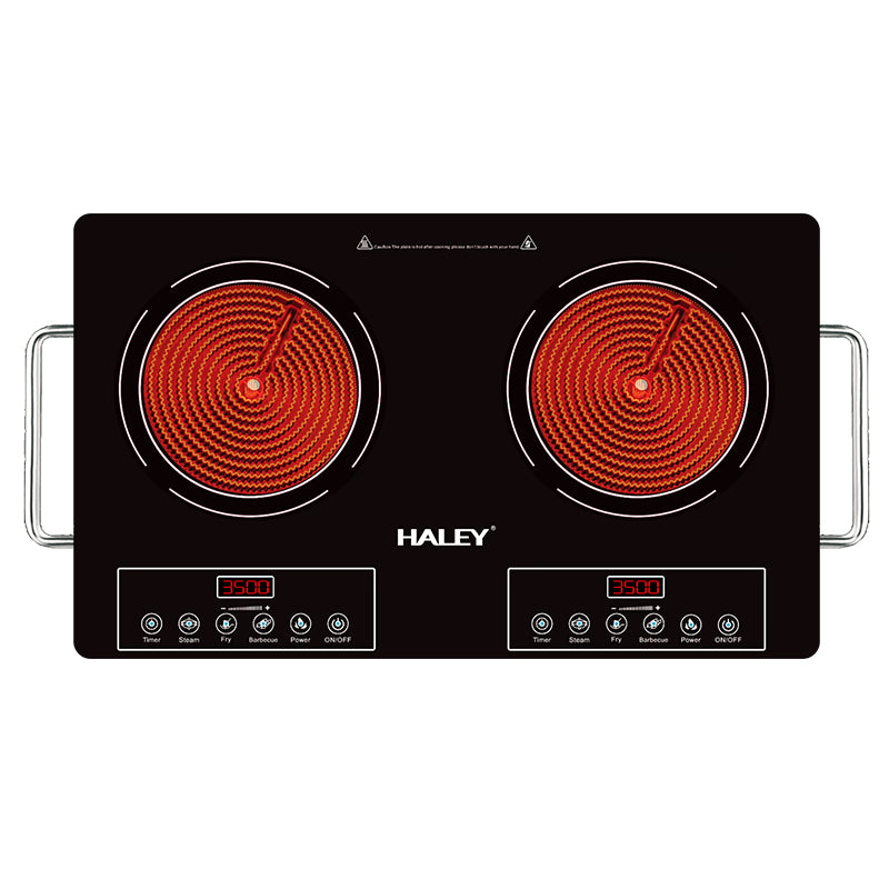 Plită cu Inducție HALEY, 2 Ochiuri – 3500W, Geam Cristal Negru, Timer, Control Tactil, Oprire Automată