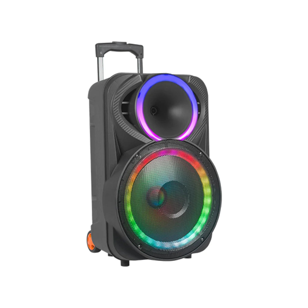 Boxă Portabilă Karaoke 12" KOLAV F1230, 120W PMPO, Acumulator Reîncărcabil, 2 Microfoane Wireless, Bluetooth, RGB LED, TWS, USB/TF, FM Radio, Telecomandă