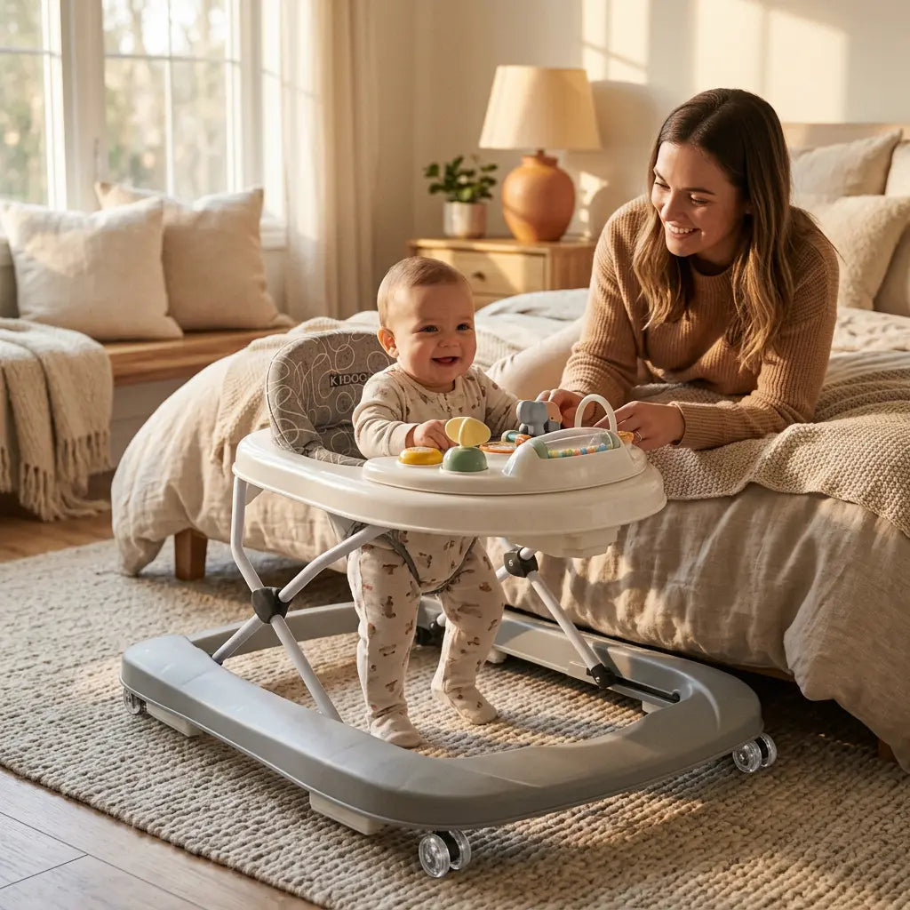 Premergător bebe KIDOO Baby Walker W1246UR2, cu jucării și muzică, 6–18 luni, Albastru