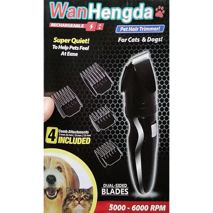 Aparat de ras pentru animale de companie WanHengda, fără fir, reîncărcabil, 4 dimensiuni de cap, negru