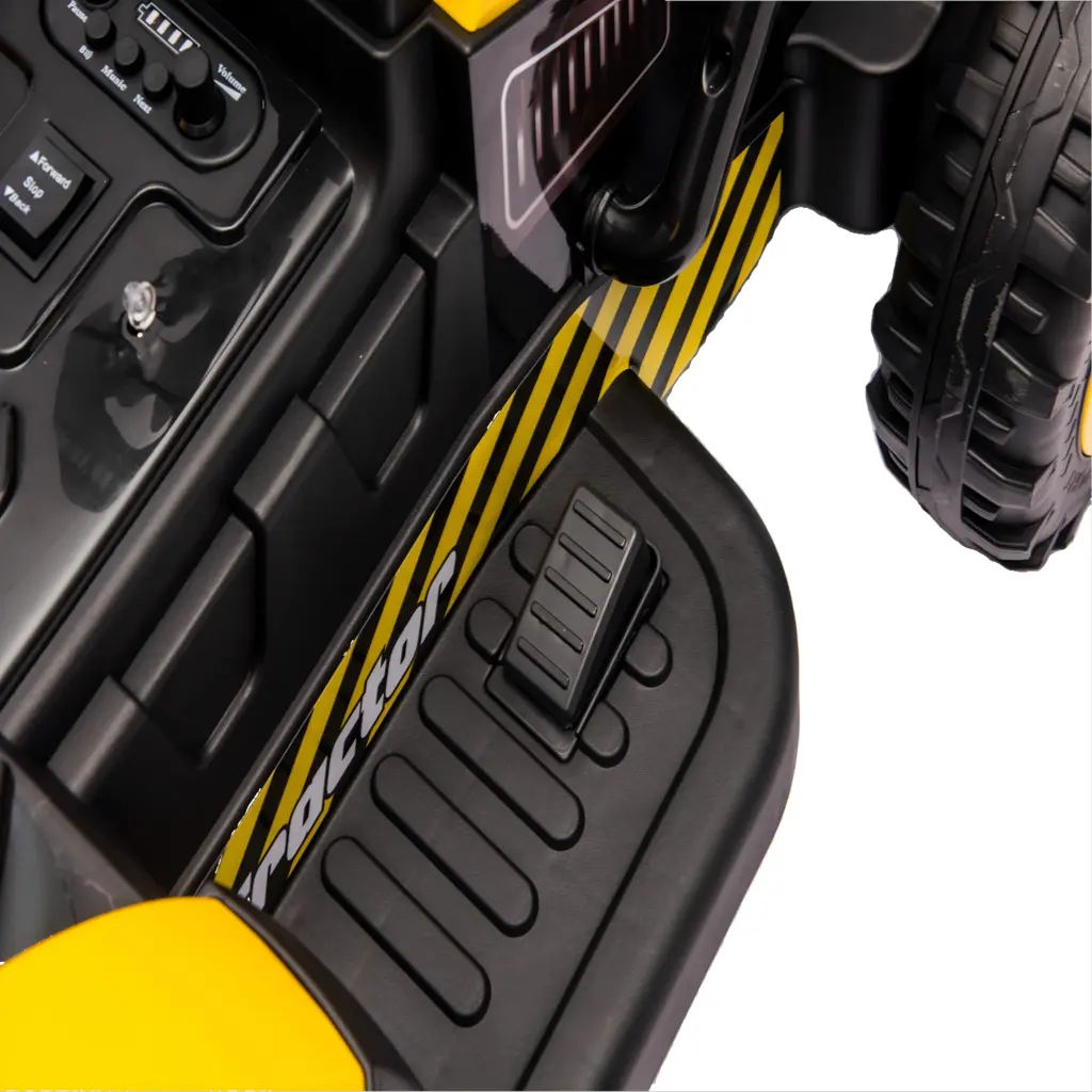 Tractor Electric KIDOO pentru Copii cu Telecomandă 2.4G, Remorcă Detașabilă, 12V 4.5Ah, 2 Motoare 380, Lumini LED, Muzică, Centură de Siguranță, Galben/Gri
