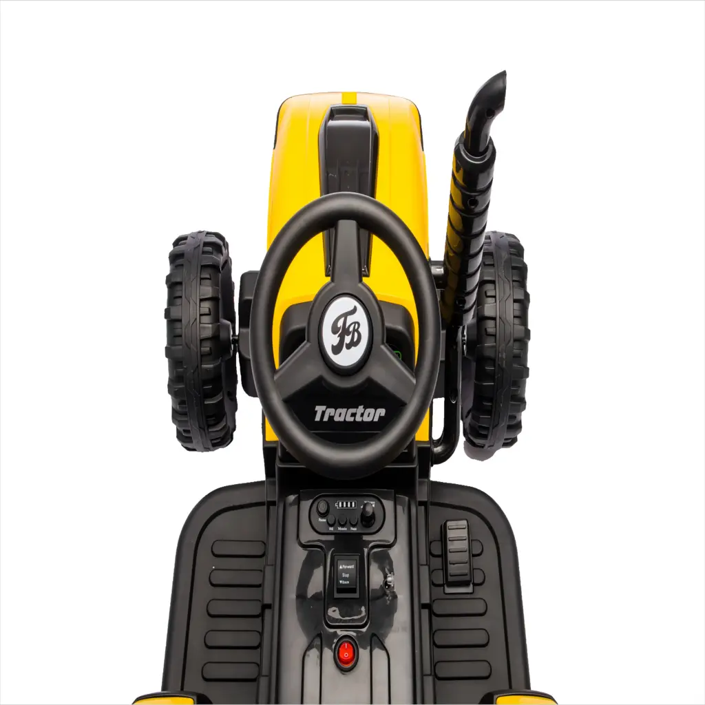 Tractor Electric KIDOO pentru Copii cu Telecomandă 2.4G, Remorcă Detașabilă, 12V 4.5Ah, 2 Motoare 380, Lumini LED, Muzică, Centură de Siguranță, Galben/Gri