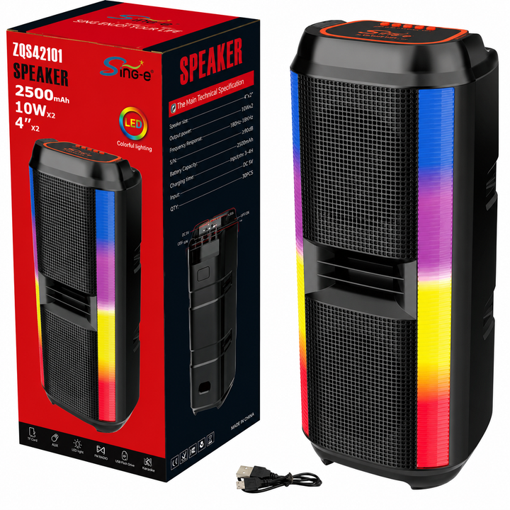 Boxă Portabilă Bluetooth Sing-e ZQS42101, 200W, 2x4", Baterie 2500mAh, LED RGB, USB/TF, Bluetooth 5.0