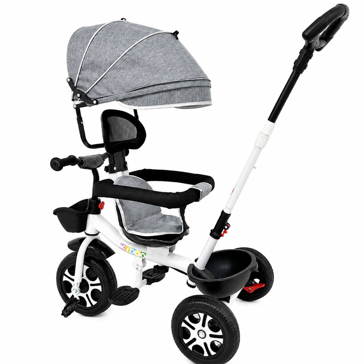 Tricicletă Evolutivă Kiddo KD-X06, Scaun Rotativ 360°, Poziție de Somn, Copertină UV, Roți din Cauciuc, 9 Luni – 6 Ani