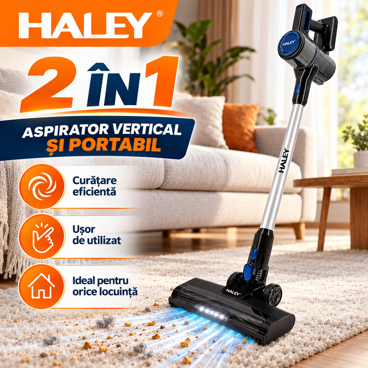 Aspirator HALEY HY-3913 2 in 1 vertical si portabil