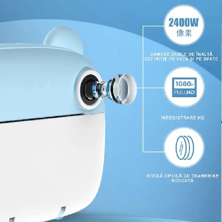 Aparat de Fotografiat AT PERFORMANCE® pentru Copii - Functie Imprimare, Ecran IPS 2,4 inch, Selfie, Video 1080P, Jocuri, Difuzor, Rame Personalizate, Baterie 1200 mAh, Cadou Perfect pentru Crăciun sau Zi de Naștere - Roz