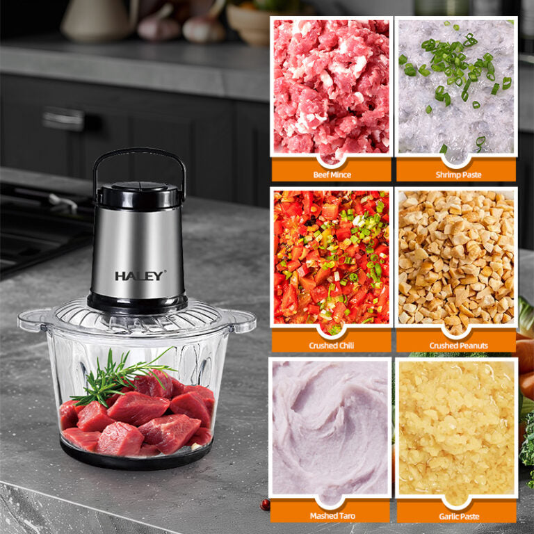 Tocător Electric HALEY HY-1226, 3L, 1200W, Bol din Sticlă, 4 Lame Inox