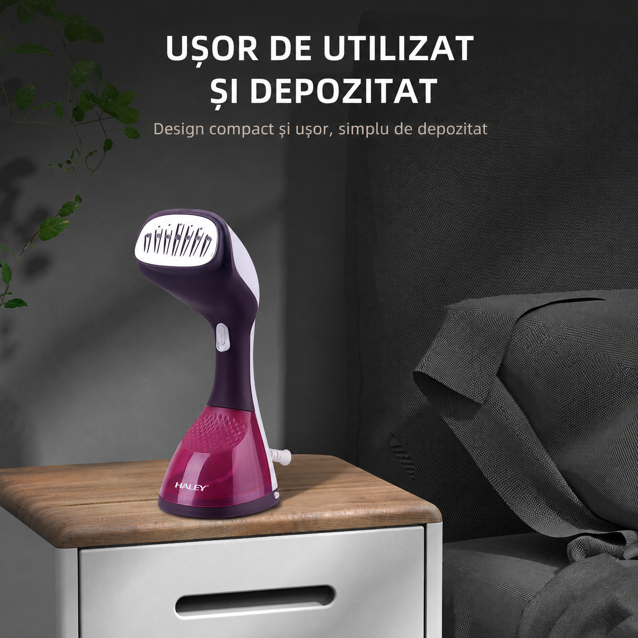 Aparat Vertical De Călcat Cu Aburi Haley HY-312, 1500W, Portabil, Rezervor De Apă, Perie Inclusă, Protecție La Supraîncălzire, Mov