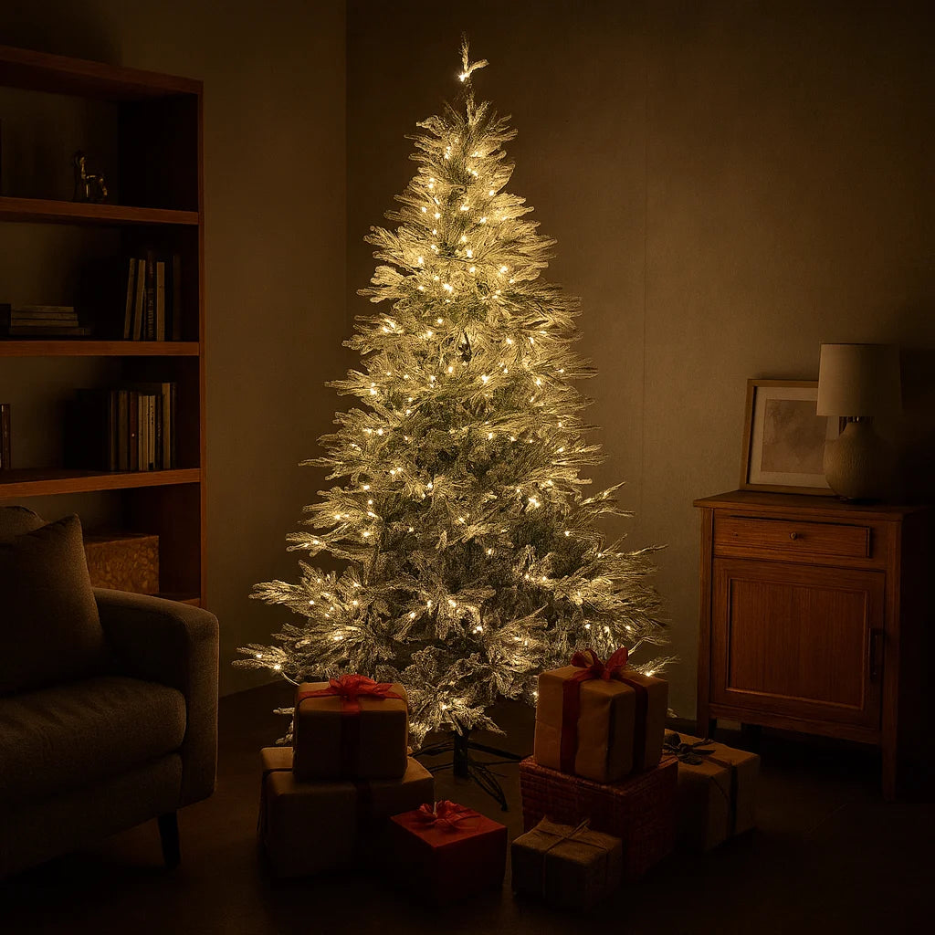 Brad artificial 3D cu ninsoare 2.1m, 1150 ramuri, cu lumini LED calde – Christmas Tree 2.1m 1150T