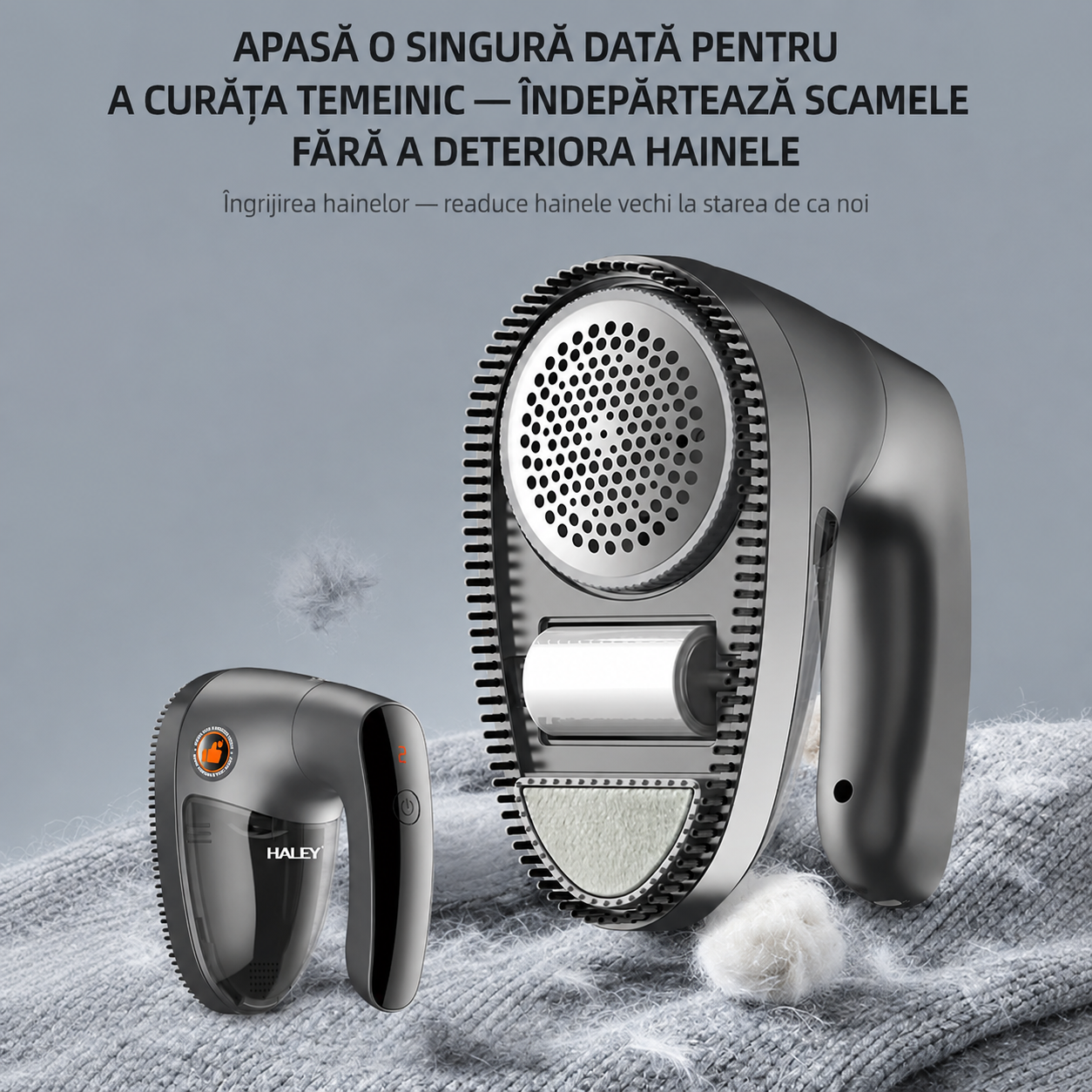 Aparat Electric 2 În 1 Pentru Îndepărtarea Scamelor Haley HY-127, 5W, Acumulator 1200mAh, 6 Lame, Mâner Rotativ 180°, Afișaj LED, Reîncărcabil USB