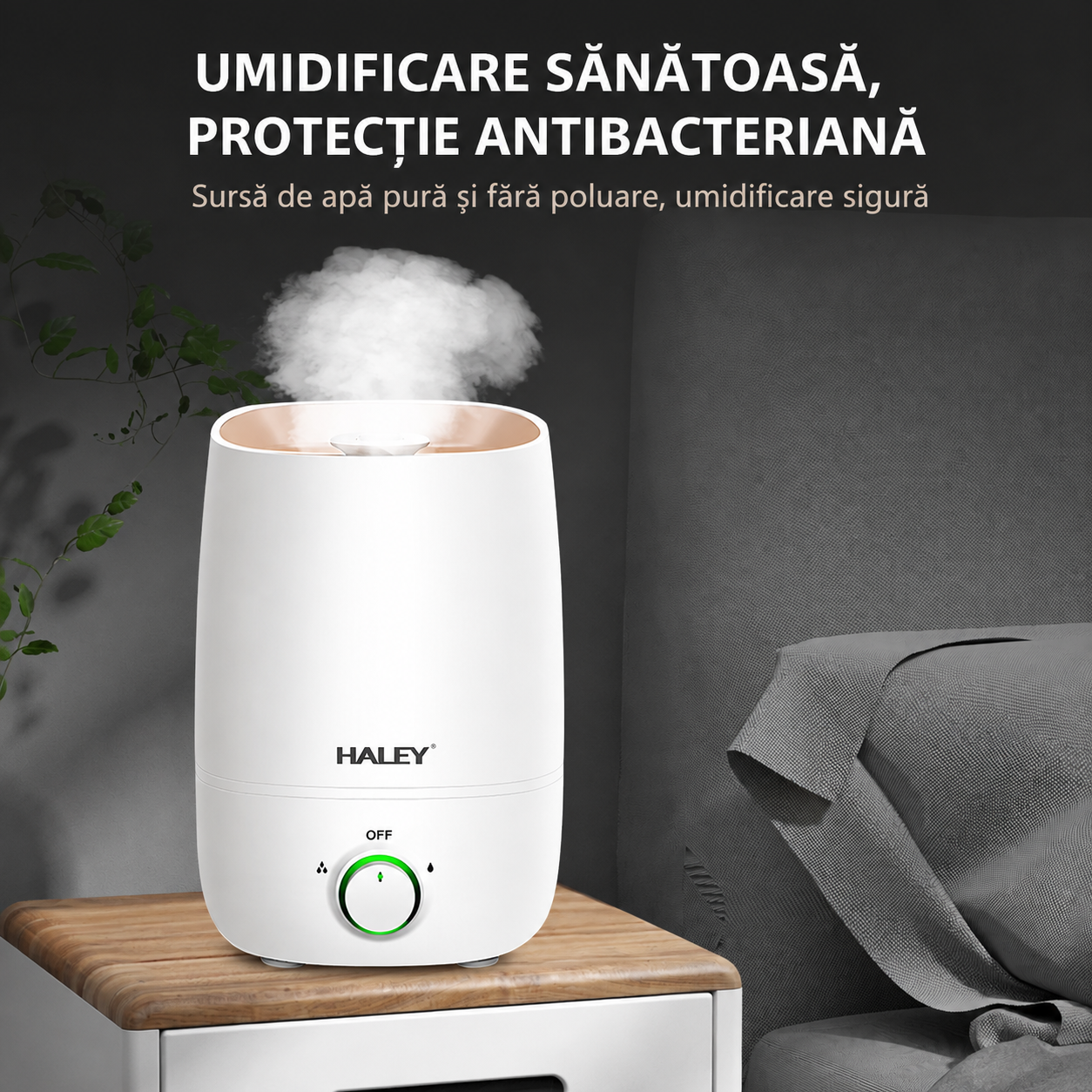 Umidificator De Aer Haley HY-3100, 5L, 1000W, Umidificare 360°, Reglare Continuă a Ceții, Rezervor Mare