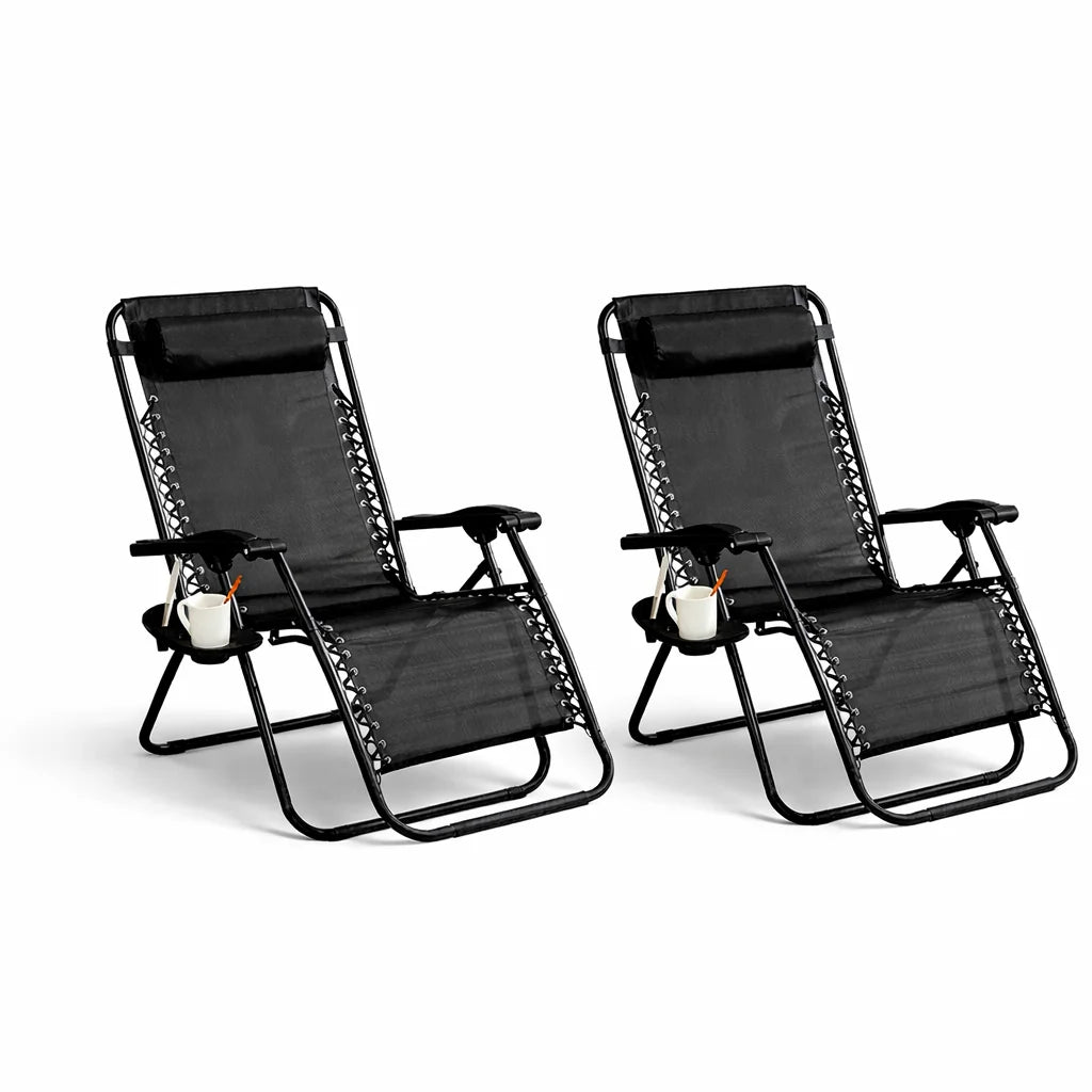 Set 2 Scaune Șezlonguri Portabile Pliabile AT PERFORMANCE® – Zero Gravity, Cadru Aluminiu, Suport Pahar