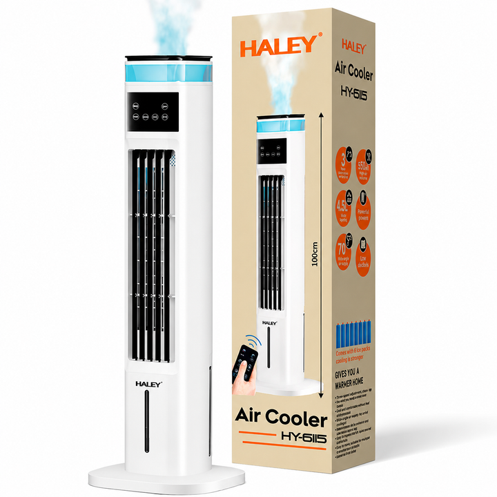 Răcitor de Aer 4 în 1 Haley HY-6115, Umidificator, Purificator și Ventilator, 3 Viteze, Telecomandă, Temporizator 12H, Rezervor 4.5L, 70W