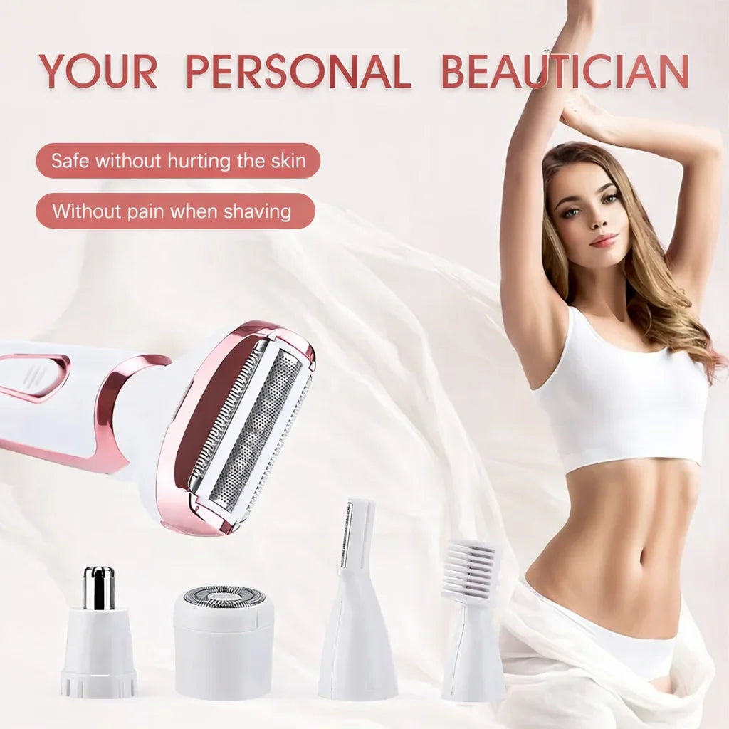 Kit Profesional de Îngrijire 4-în-1 – Lady Shaver Elegant & Trimmer Multifuncțional