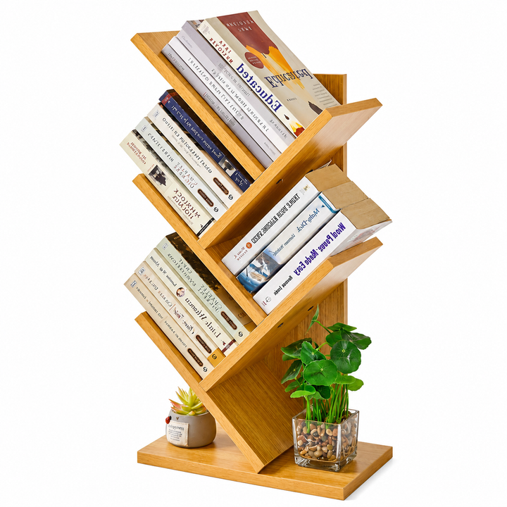 AT PERFORMANCE® Raft pentru Cărți cu 4 Polițe, Design Tip Arbore, Stejar Natur, 26,5 × 16,8 × 59,5 cm