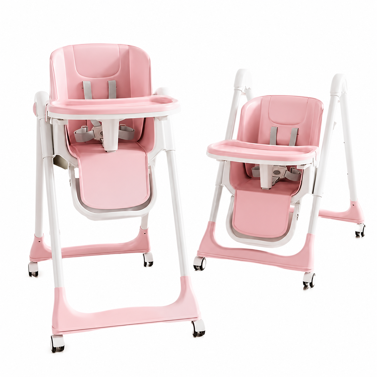 Scaun de Masă pentru Bebe AT PERFORMANCE, Pliabil, Reglabil pe Înălțime 5 Poziții, Tavă Detașabilă, 4 Roți, Suport Picioare, Max. 15 kg