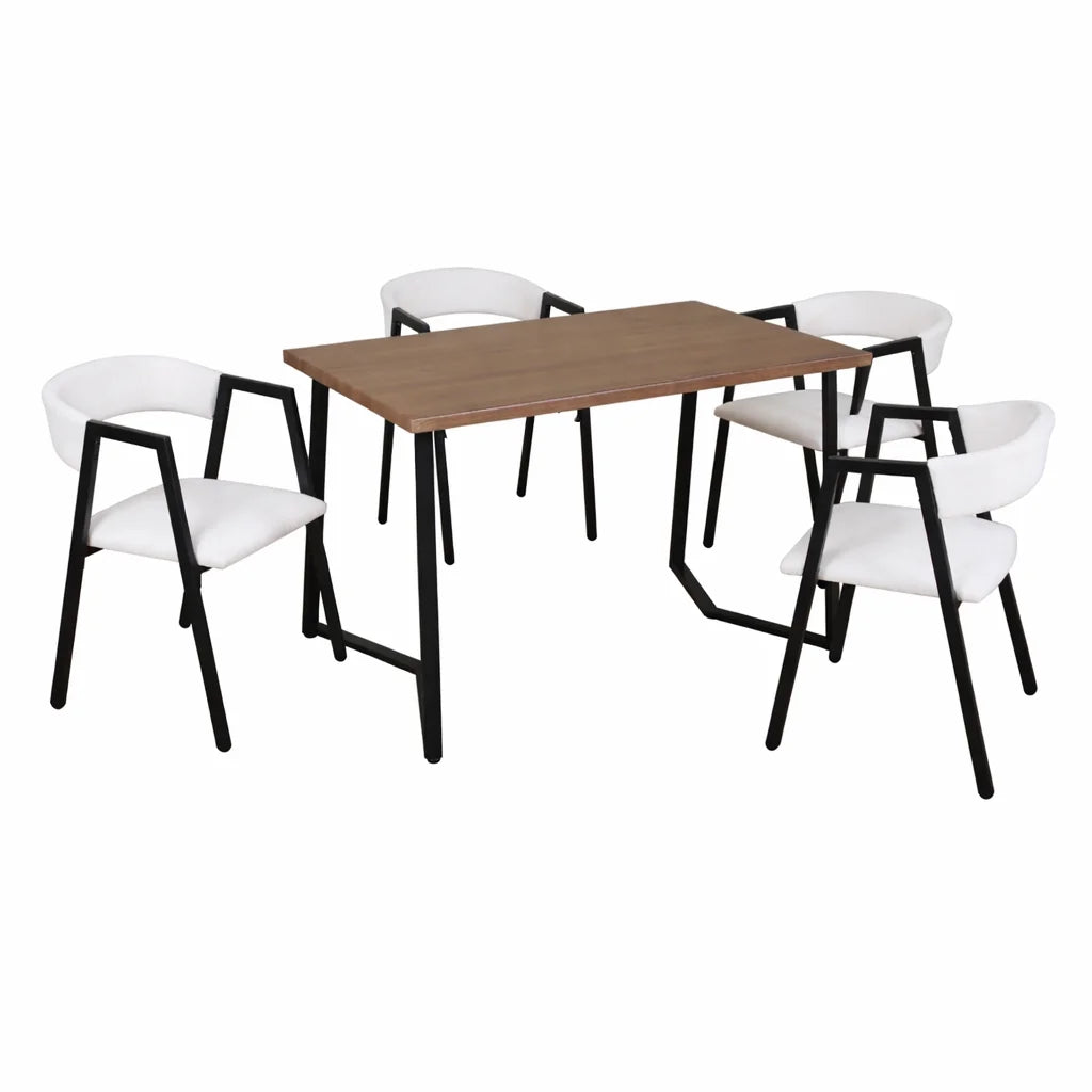 Set Masă Bucatarie Si Sufragerie 120x70 cm cu 4 Scaune, Blat Lemn, Cadru Metalic – Stil Modern