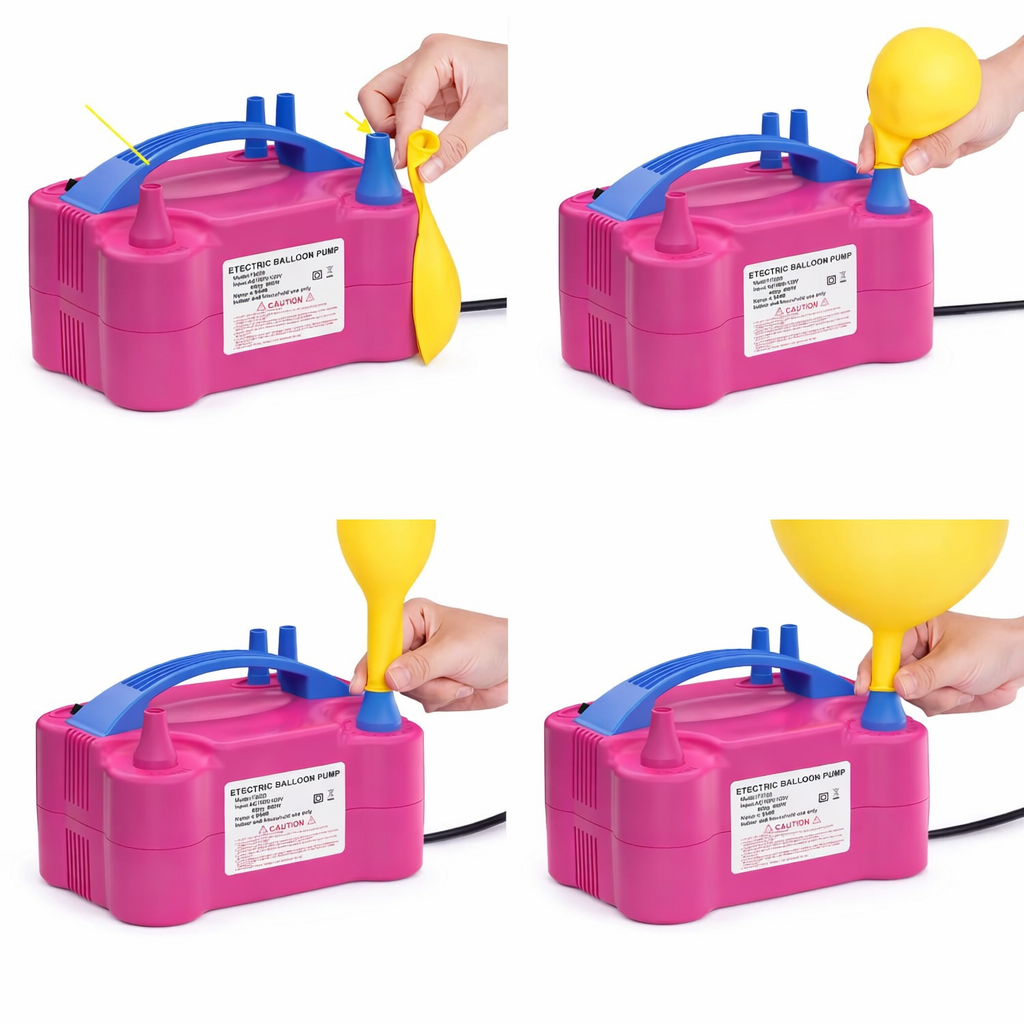 Compresor Profesional pentru umflat baloane si obiecte gonflabile, Putere 600 W, Alimentare 220 V, Culoare Roz / Albastru